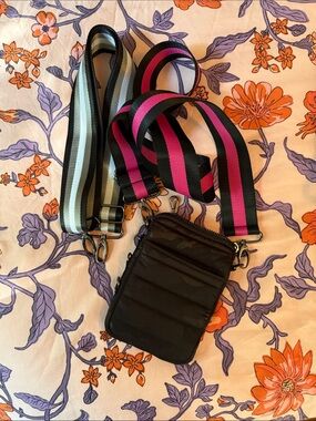 THINK ROYLN Black Bag with Pink-Striped Strap
